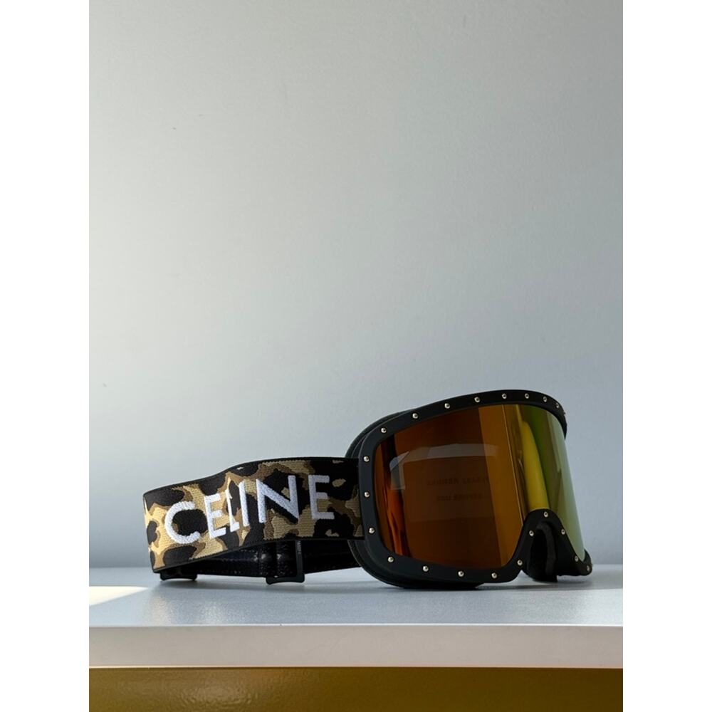 NEW Celine CL40196U Black Gold Cheetah Mirrored Ski Goggles - Picture 4 of 7